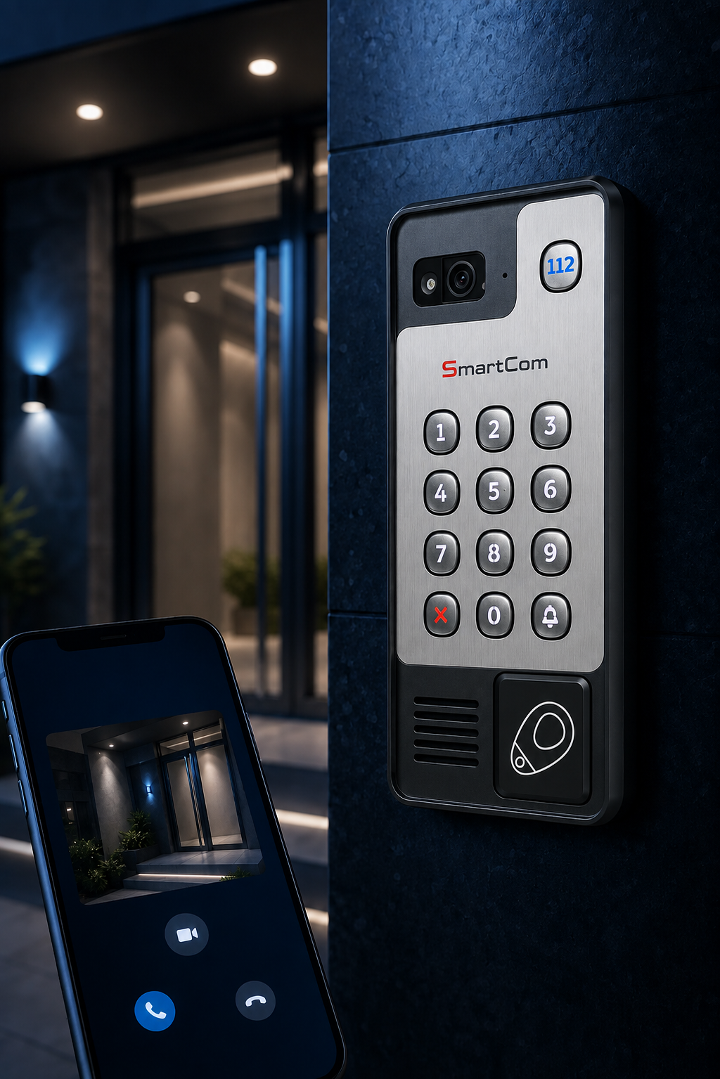 Умная домофонная панель SmartCom у входа в жилой комплекс